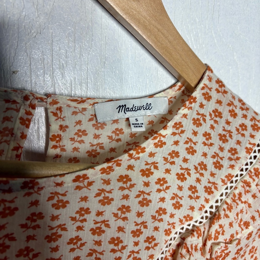 Madewell Floral Ruffle Blouse in Cream and Orange - Picture 6 of 13